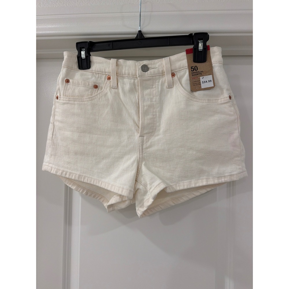 Levis 501 Original Shorts Womens Size 27 Cream Off White High Rise Denim New